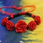 红漆雕朱砂手链玫瑰花批发DIY饰品民族风本命年黑色水晶珠子轮珠
